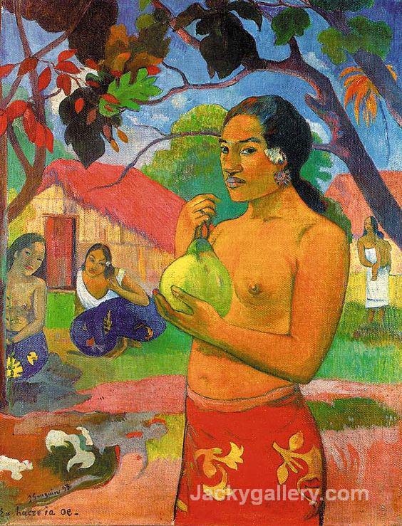 woman holding a fruit by Paul Gauguin paintings reproduction